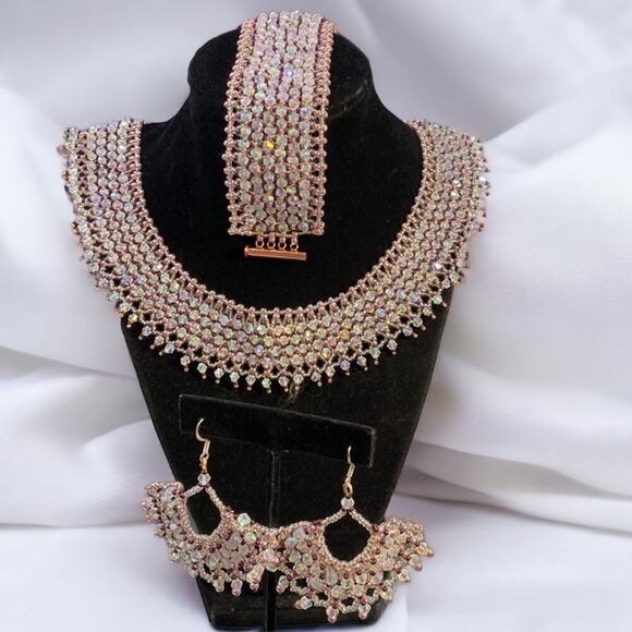 Handmade/Beaded Cleopatra Style Swarovski Crystal Parue 925 4 Piece Jewelry Set - Picture 1 of 2